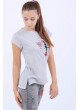 Çiçek Desenli Gri T-Shirt