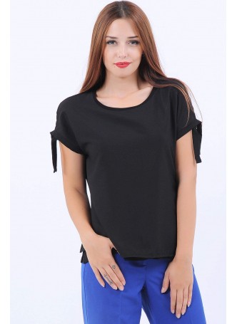 Kol Bağlamalı Siyah Salaş T-Shirt