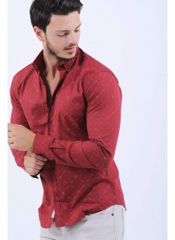 Beyaz Yıldız Desen Kırmızı Gömlek