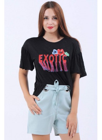 Exotic Baskılı Siyah Salaş T-Shirt