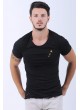 Kesikli Armalı Siyah T-Shirt