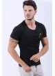 Kesikli Armalı Siyah T-Shirt
