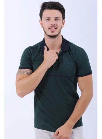 Lacivert Desen Polo Yaka Yeşil T-Shirt