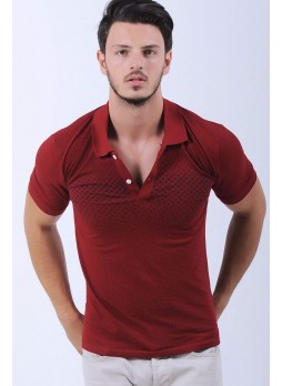 Lacivert Nokta Desen Polo Yaka Bordo T-Shirt
