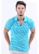 Lacivert Noktacık Desen Polo Yaka Turkuaz T-Shirt