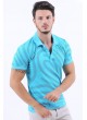 Lacivert Noktacık Desen Polo Yaka Turkuaz T-Shirt