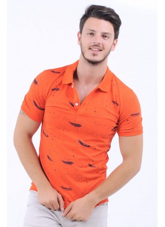 Püskürtme Desen Polo Yaka Turuncu T-Shirt