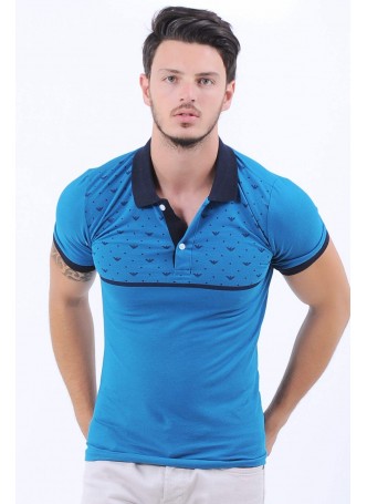 Siyah Desen Polo Yaka Mavi T-Shirt