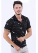 Püskürtme Desen Polo Yaka Siyah T-Shirt