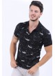 Püskürtme Desen Polo Yaka Siyah T-Shirt