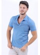 Lacivert Nokta Desen Polo Yaka Mavi T-Shirt