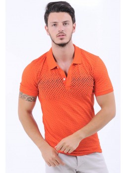 Lacivert Nokta Desen Polo Yaka Turuncu T-Shirt