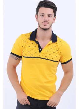 Siyah Desen Polo Yaka Sarı T-Shirt