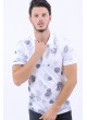 Siyah Yaprak Desen Polo Yaka Beyaz T-Shirt