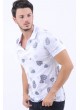 Siyah Yaprak Desen Polo Yaka Beyaz T-Shirt
