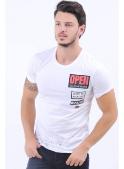 Open Armalı Beyaz T-Shirt