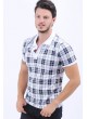 Siyah Kare Desen Polo Yaka Beyaz T-Shirt