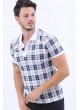 Siyah Kare Desen Polo Yaka Beyaz T-Shirt