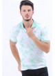 Nilyeşili Yaprak Desen Polo Yaka Beyaz T-Shirt