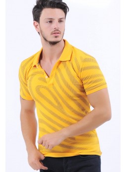 Siyah Noktacık Desen Polo Yaka Sarı T-Shirt