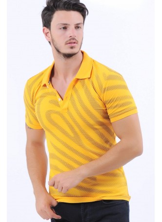 Siyah Noktacık Desen Polo Yaka Sarı T-Shirt