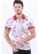 Kırmızı Yaprak Desen Polo Yaka Beyaz T-Shirt