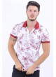 Kırmızı Yaprak Desen Polo Yaka Beyaz T-Shirt