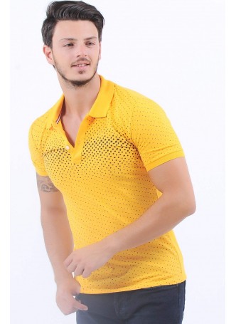 Siyah Nokta Desen Polo Yaka Sarı T-Shirt