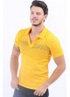 Siyah Nokta Desen Polo Yaka Sarı T-Shirt
