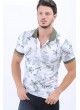 Yeşil Yaprak Desen Polo Yaka Beyaz T-Shirt