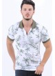 Yeşil Yaprak Desen Polo Yaka Beyaz T-Shirt