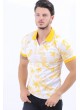 Sarı Yaprak Desen Polo Yaka Beyaz T-Shirt