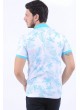 Turkuaz Yaprak Desen Polo Yaka Beyaz T-Shirt