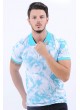 Turkuaz Desen Polo Yaka Beyaz T-Shirt