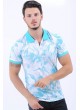 Turkuaz Desen Polo Yaka Beyaz T-Shirt