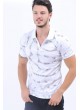 Lacivert Nokta Desen Polo Yaka Beyaz T-Shirt