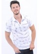 Lacivert Nokta Desen Polo Yaka Beyaz T-Shirt