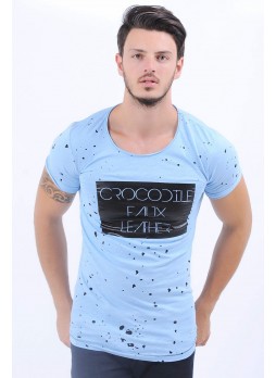 Siyah Baskı Açık Mavi T-Shirt