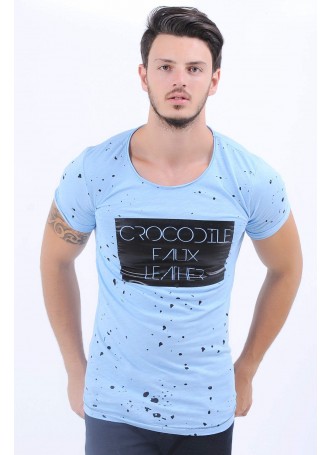Siyah Baskı Açık Mavi T-Shirt