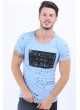 Siyah Baskı Açık Mavi T-Shirt