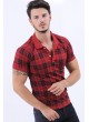 Siyah Kare Desen Polo Yaka Kırmızı T-Shirt