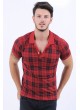 Siyah Kare Desen Polo Yaka Kırmızı T-Shirt
