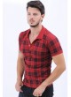 Siyah Kare Desen Polo Yaka Kırmızı T-Shirt