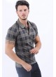 Siyah Kare Desen Polo Yaka Haki T-Shirt
