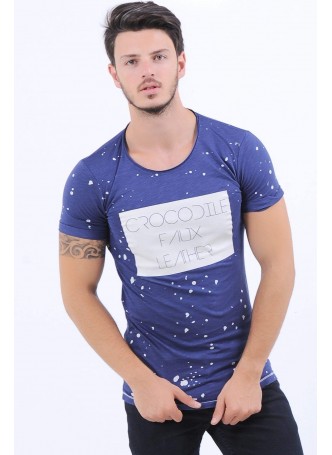 Beyaz Baskılı Lacivert T-Shirt