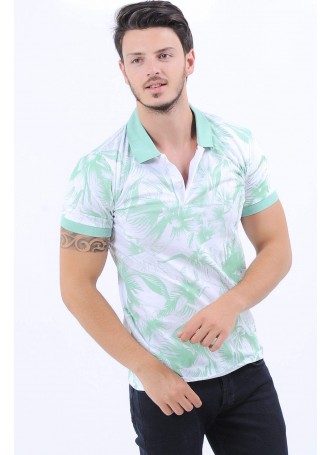 Nilyeşili Desen Polo Yaka Beyaz T-Shirt