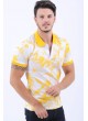 Sarı Desen Polo Yaka Beyaz T-Shirt