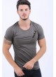 Kesikli Armalı Haki T-Shirt