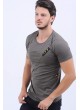 Kesikli Armalı Haki T-Shirt