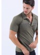 Lacivert Nokta Desen Polo Yaka Haki T-Shirt